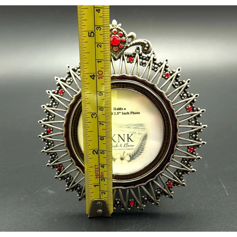 Jeweled Crown Picture Frame Silver Tone Red‎ Rhinestone Coastal Glam 2.5